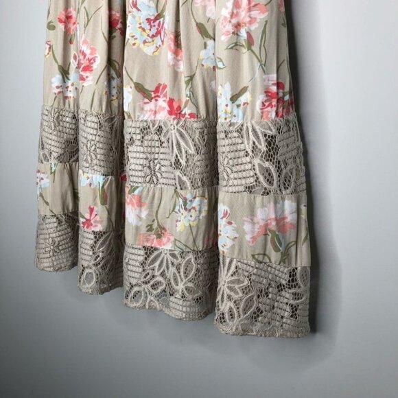 LAUREN‎ Conrad Pink & Blue Floral Lace Trimmed Sleeveless Beige Dress Size  2 - Picture 4 of 7